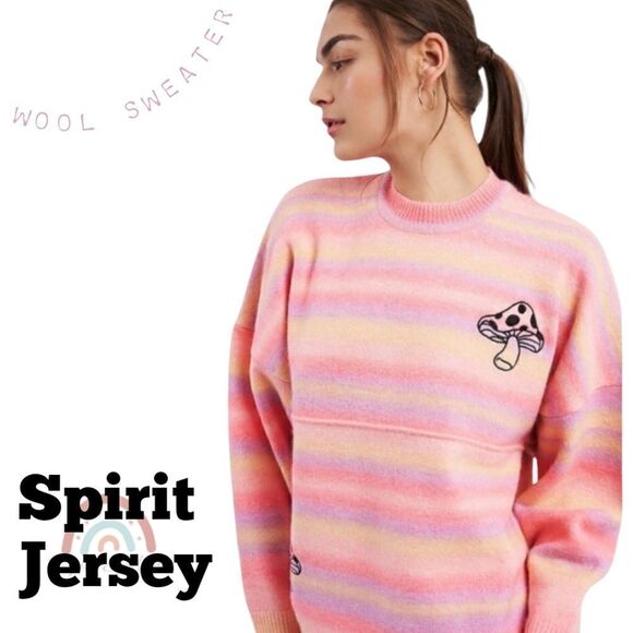 New! Spirit Jersey Wool Psychedelic Mushroom Embroidered Knit Oversized Sweater - Picture 1 of 14